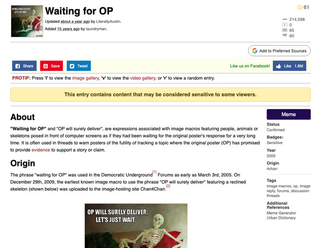 know your meme entry: waiting for OP. confirmed. 2009.